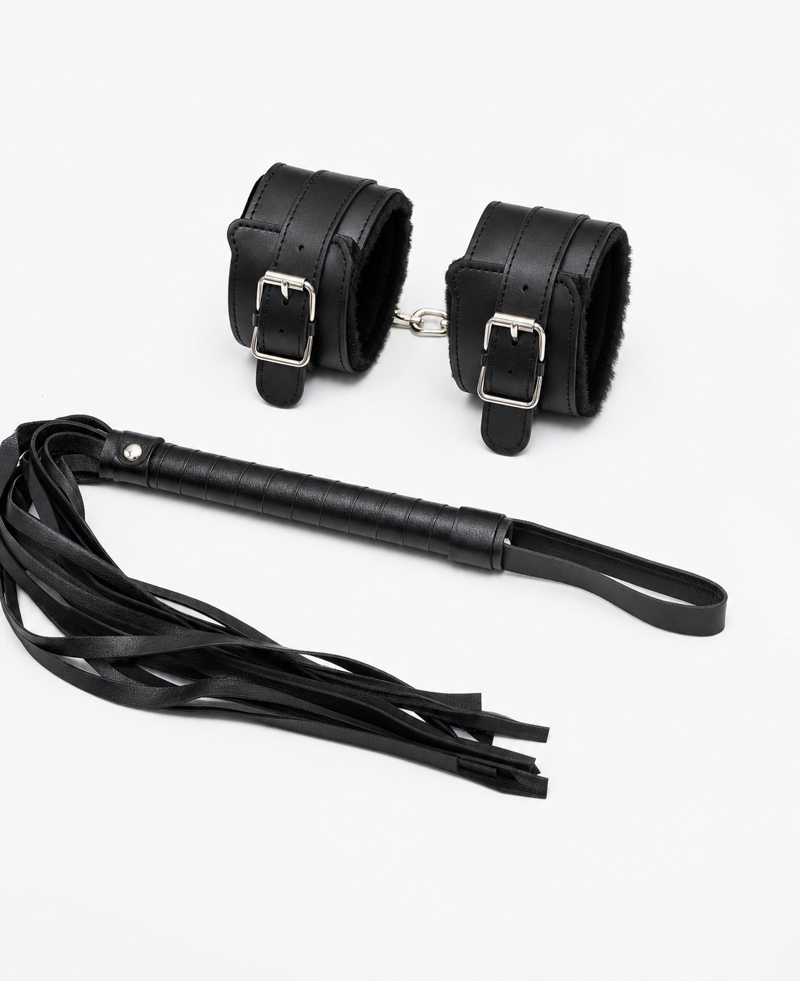 Faux Leather Cuffs & Flogger Restraint Set