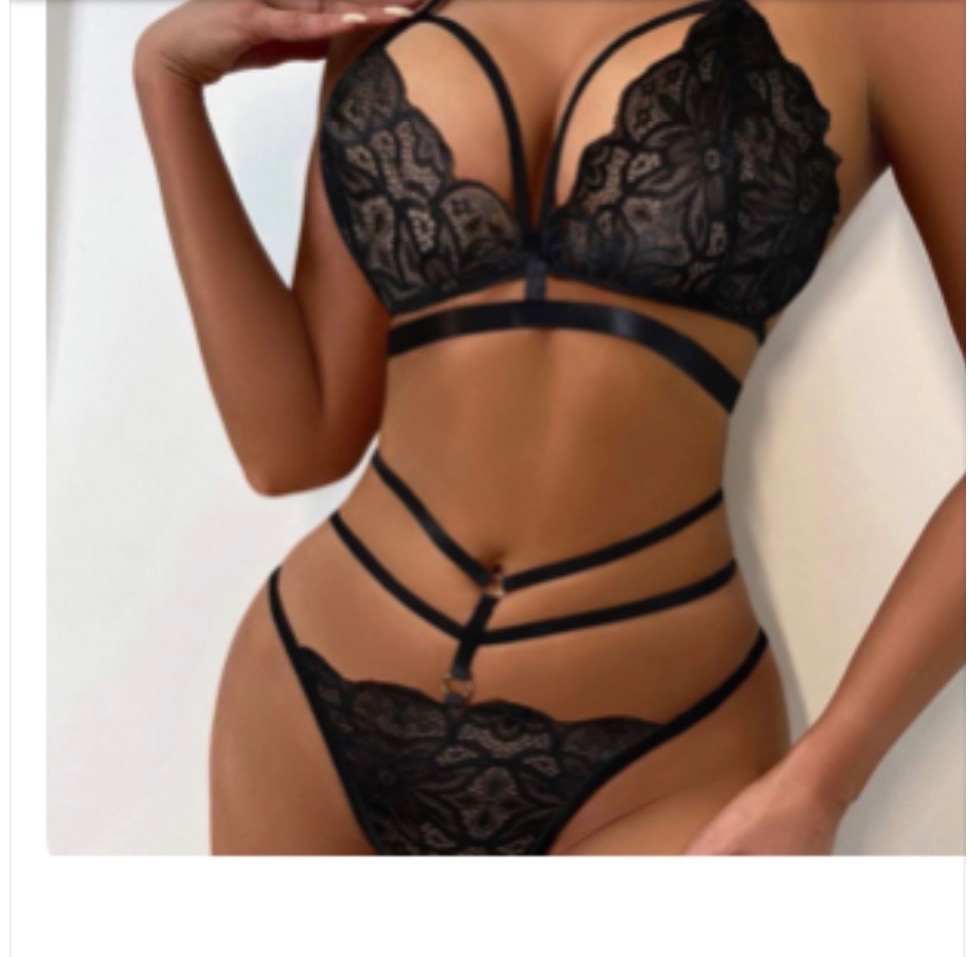 Strappy Floral Lace Lingerie Set