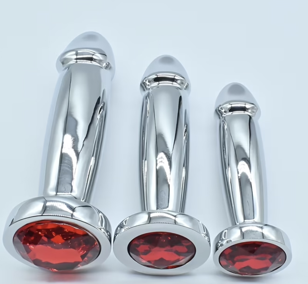 Jeweled Metal Anal Plug (Red)